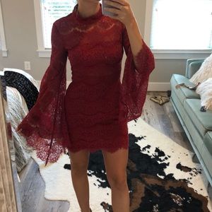 Red lace mini dress